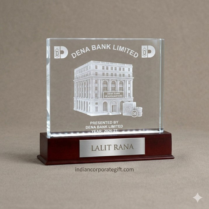 Premium Custom 3D Crystal Trophy - Dena Bank Limited Edition