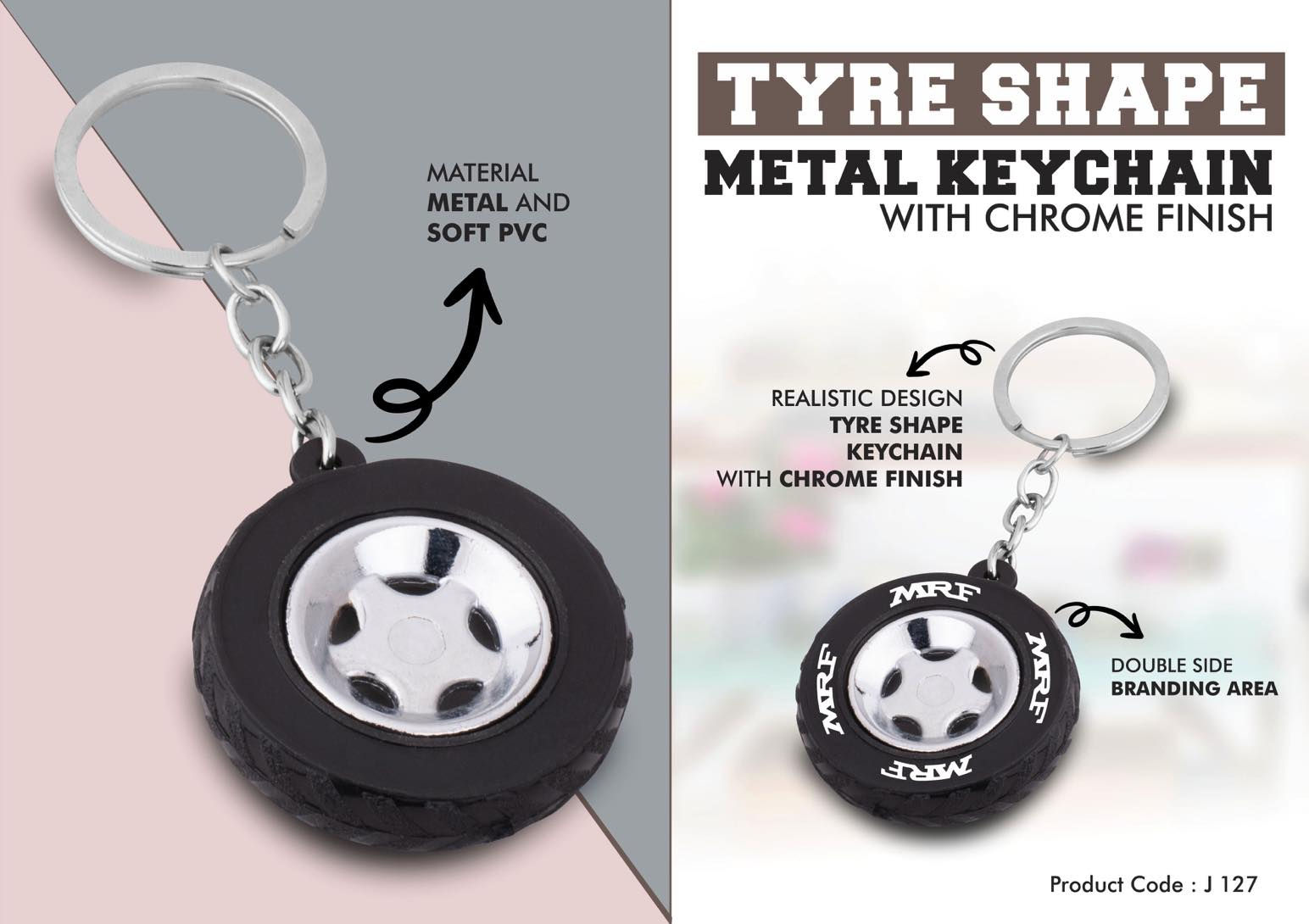J127 – Tyre Shape Keychain With Chrome Finish
