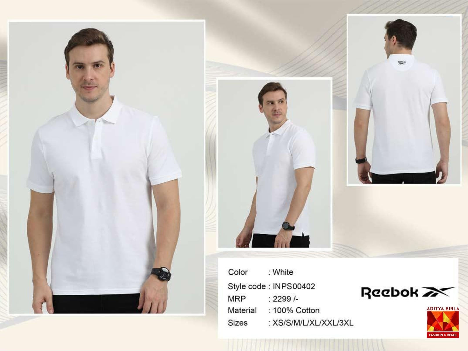 Reebok Men's Solid Regular Fit T-Shirt-100% Cotton POLO