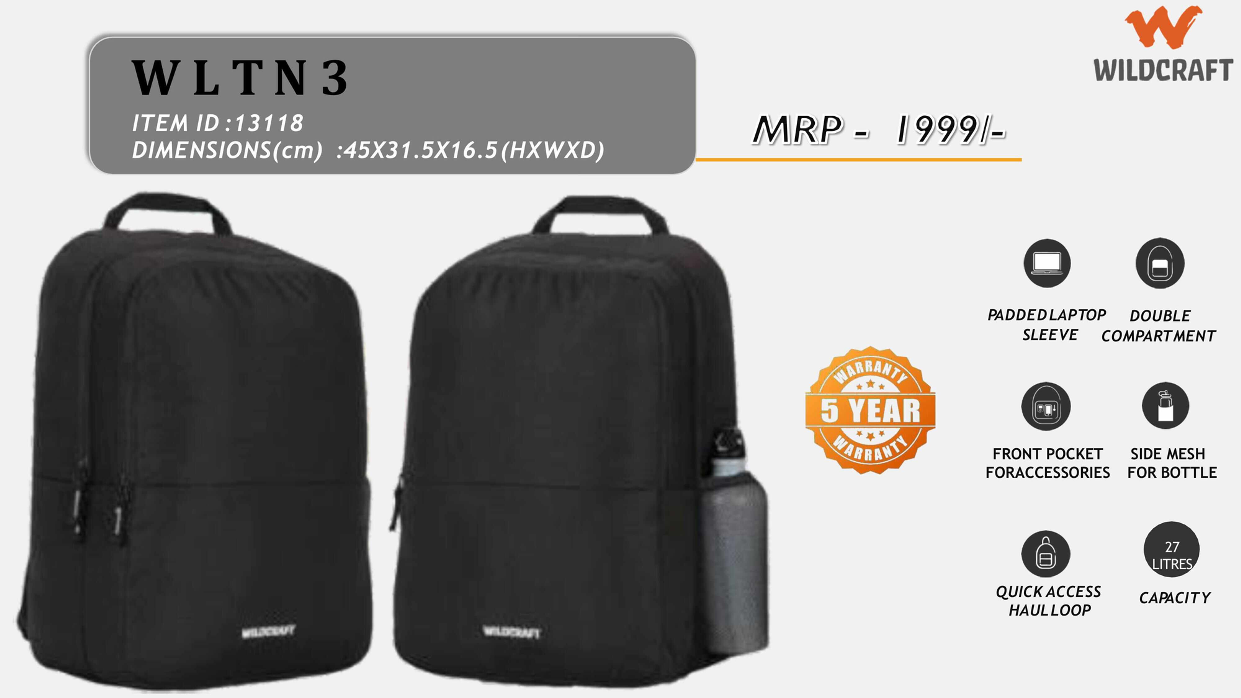 Wildcraft WL T N 3 GREY Backpack