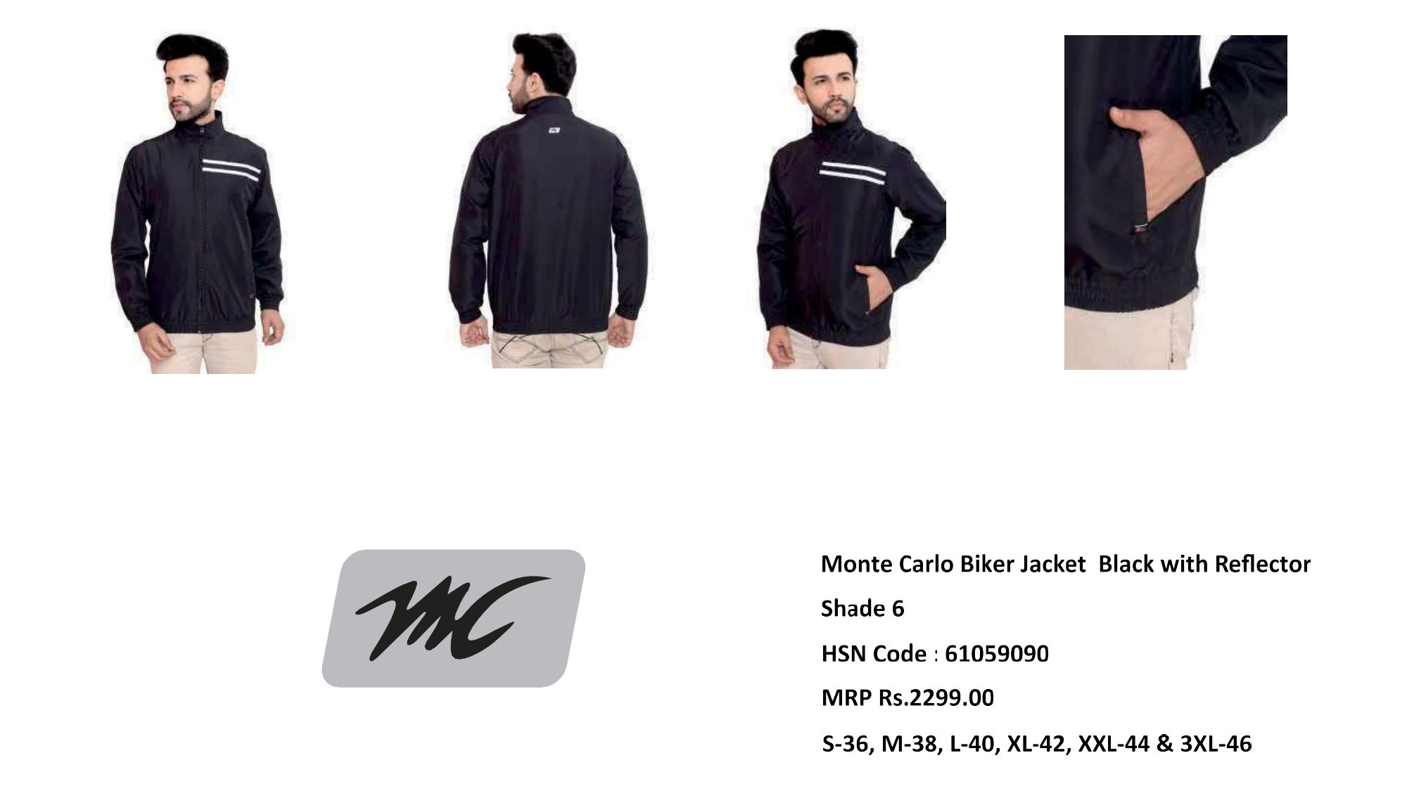 Monte Carlo Mens Biker Jacket Black with Reflector