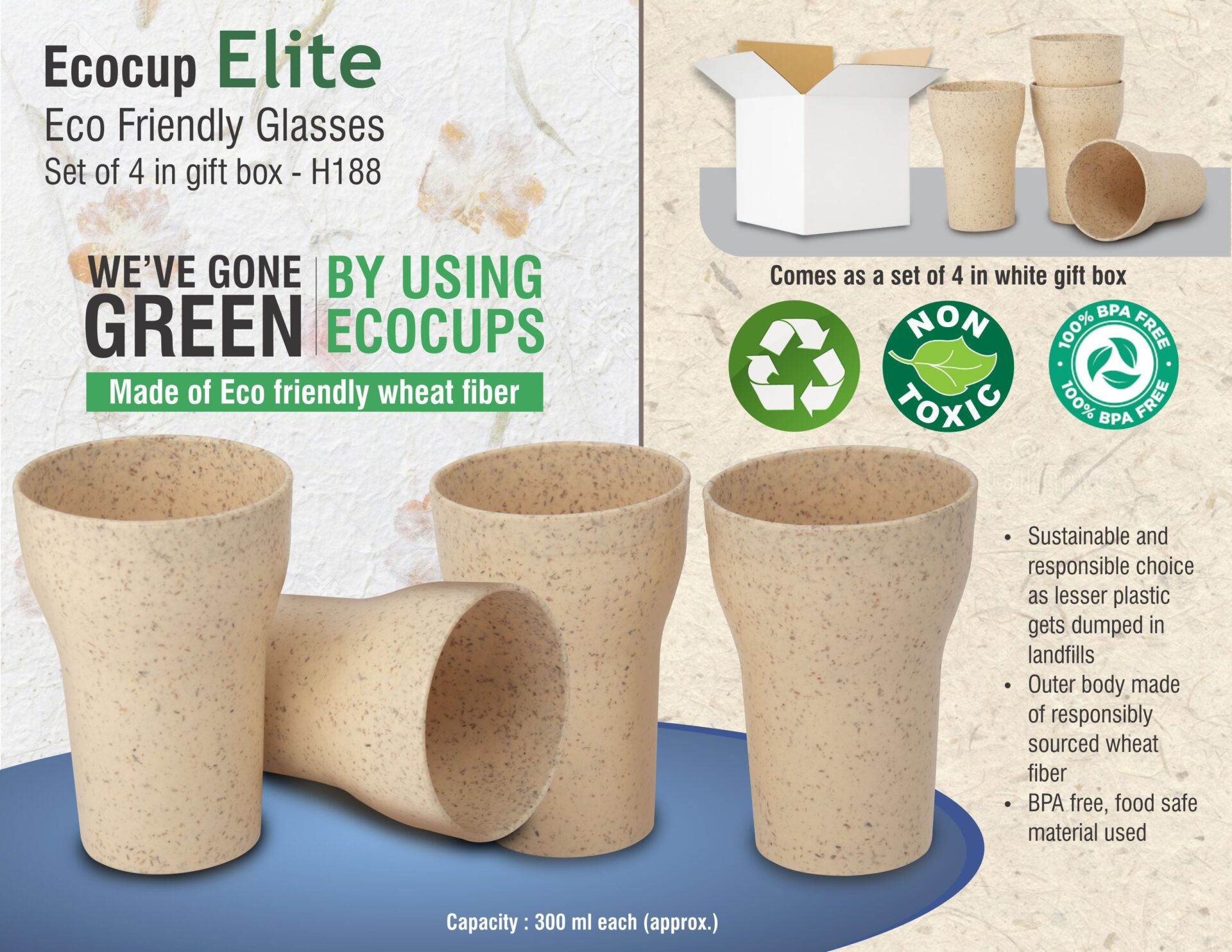 H188 – EcoCup Elite: Eco Friendly Glasses | Set Of 4 In Gift Box