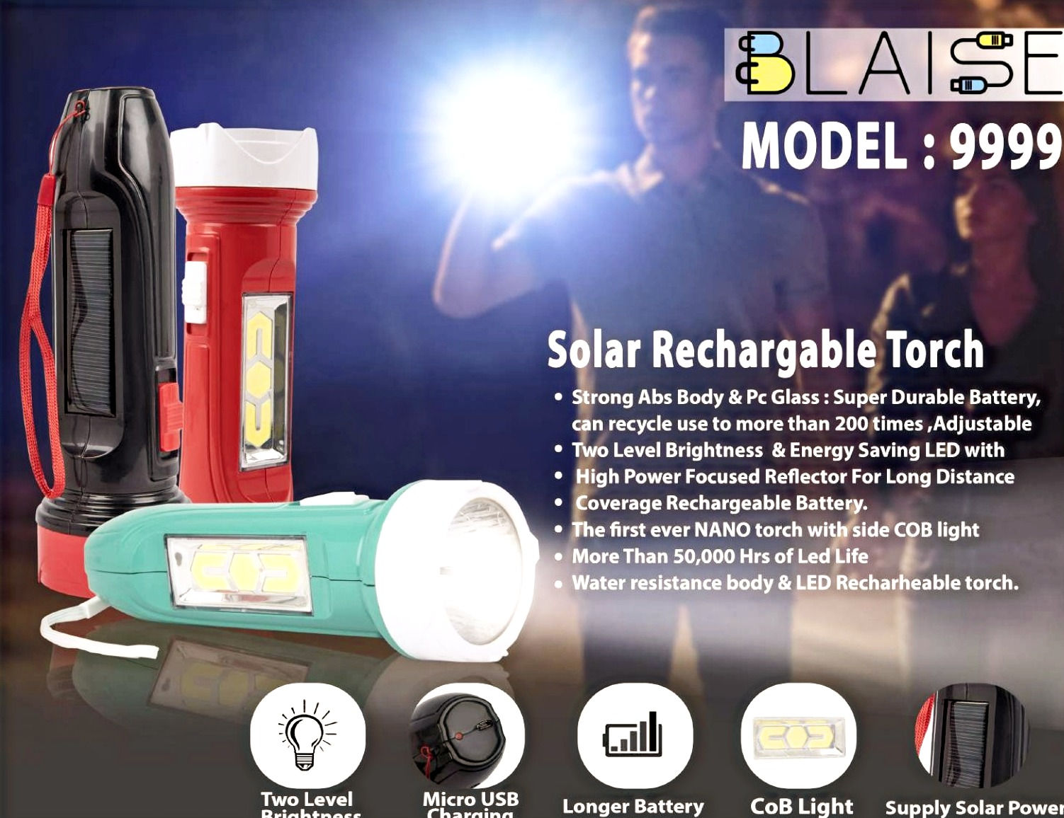 Solar Rechargable Torch CI-SRT-40