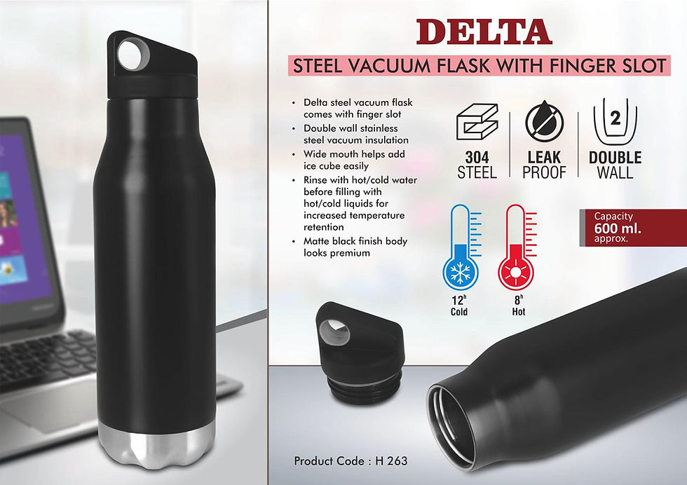 H263 – Delta Steel Vacuum Flask With Finger Slot | 304 Steel Inside | 600 ML