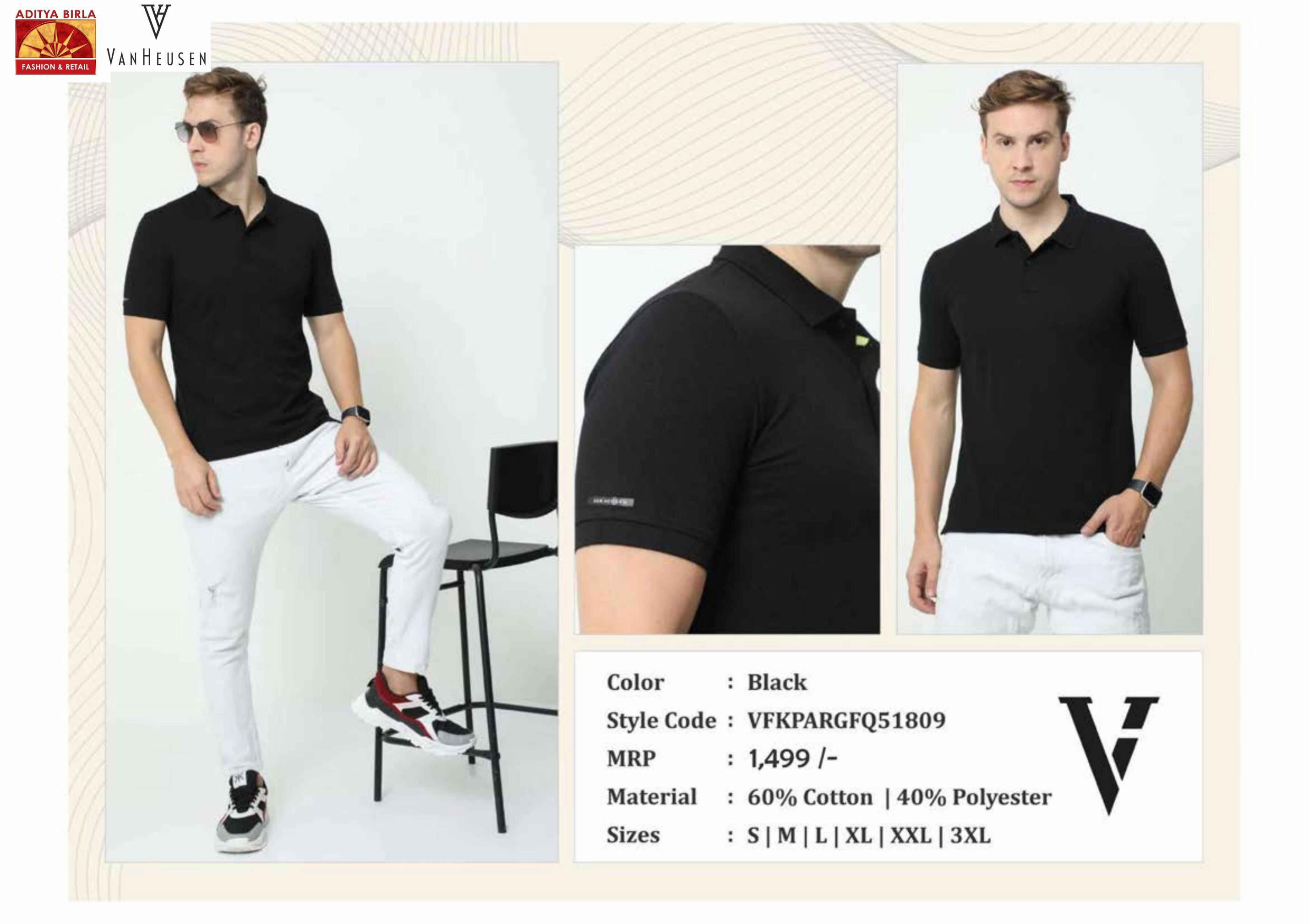 Van Heusen Men's Solid Regular Fit T-Shirt-Black
