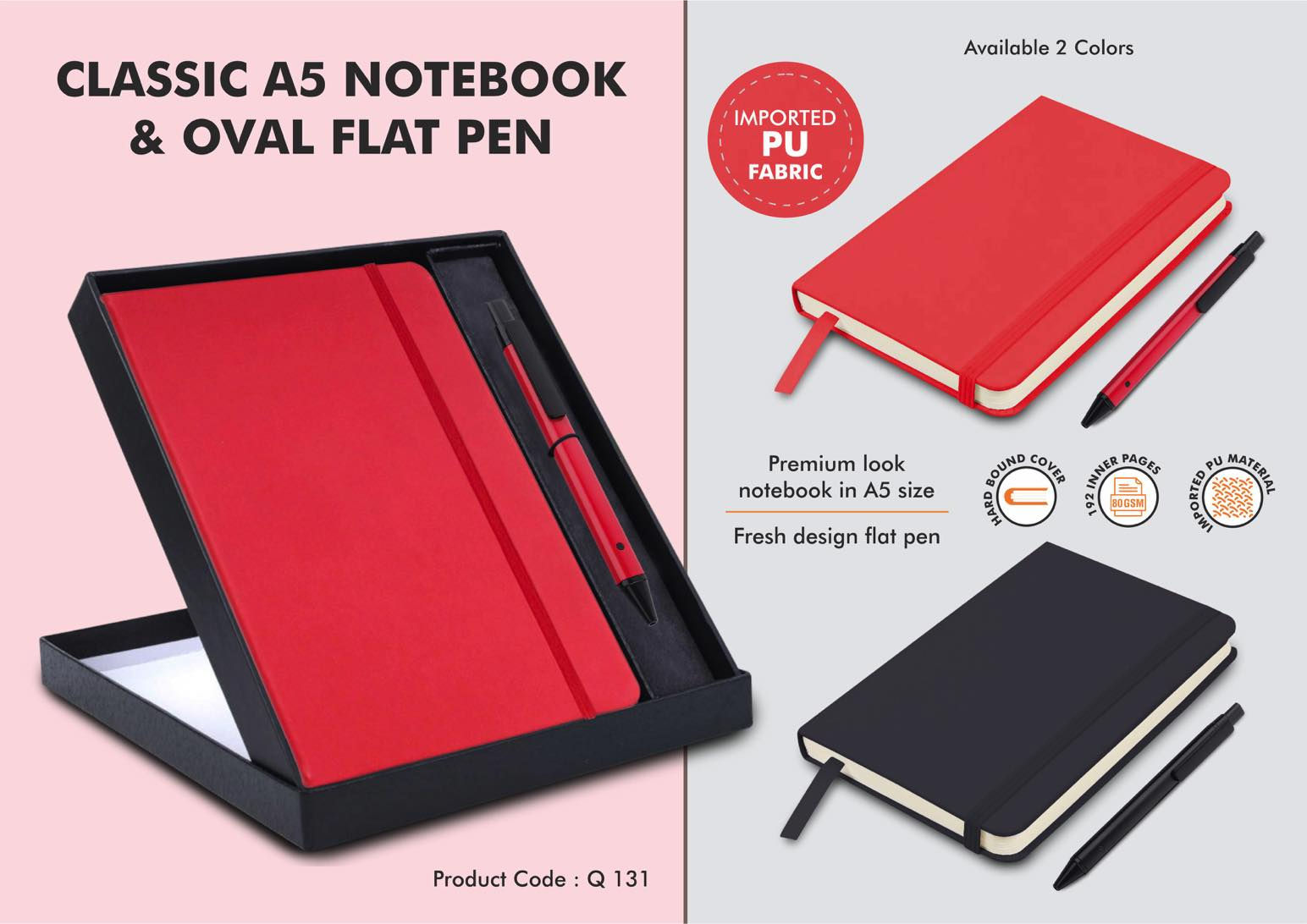 Q131 – Classic Notebook Gift Set: A5 Elastic Notebook With Flat Pen
