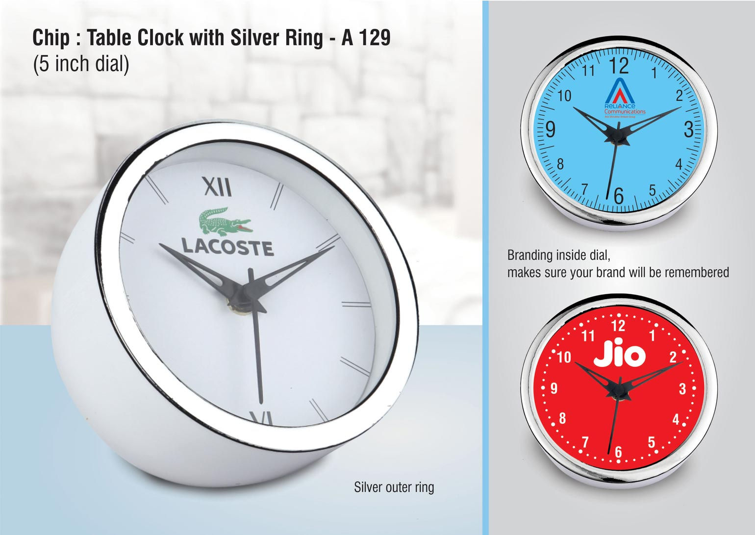 Table clock with Silver ring A-129