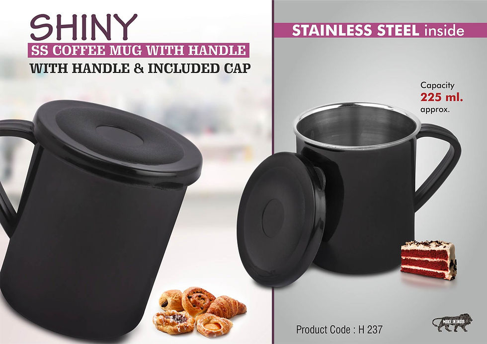 H237 – Shiny SS Coffee Mug With Handle | Cap Included | Capacity 225ml Approx