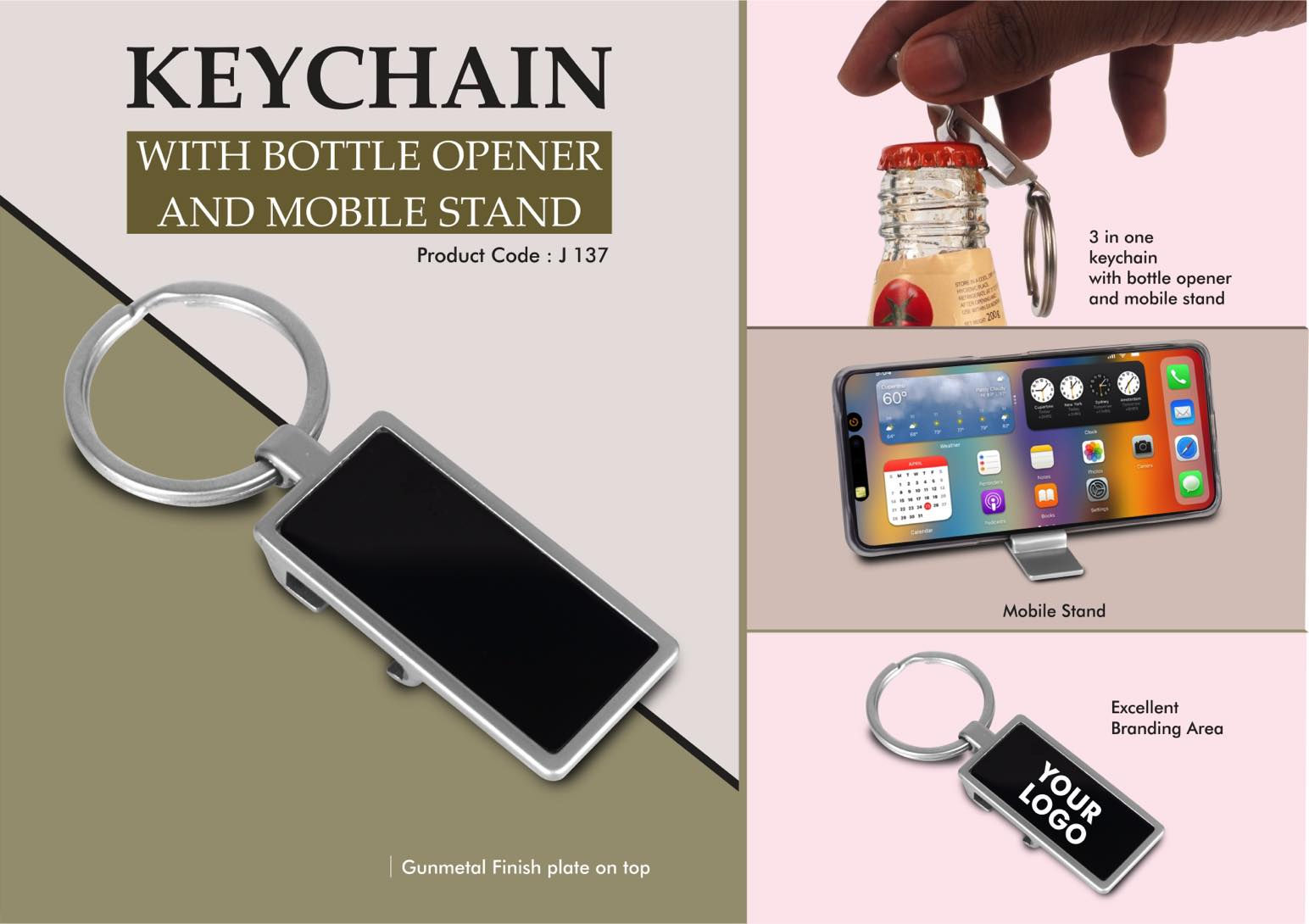 J137 – Keychain with Bottle opener and Mobile stand