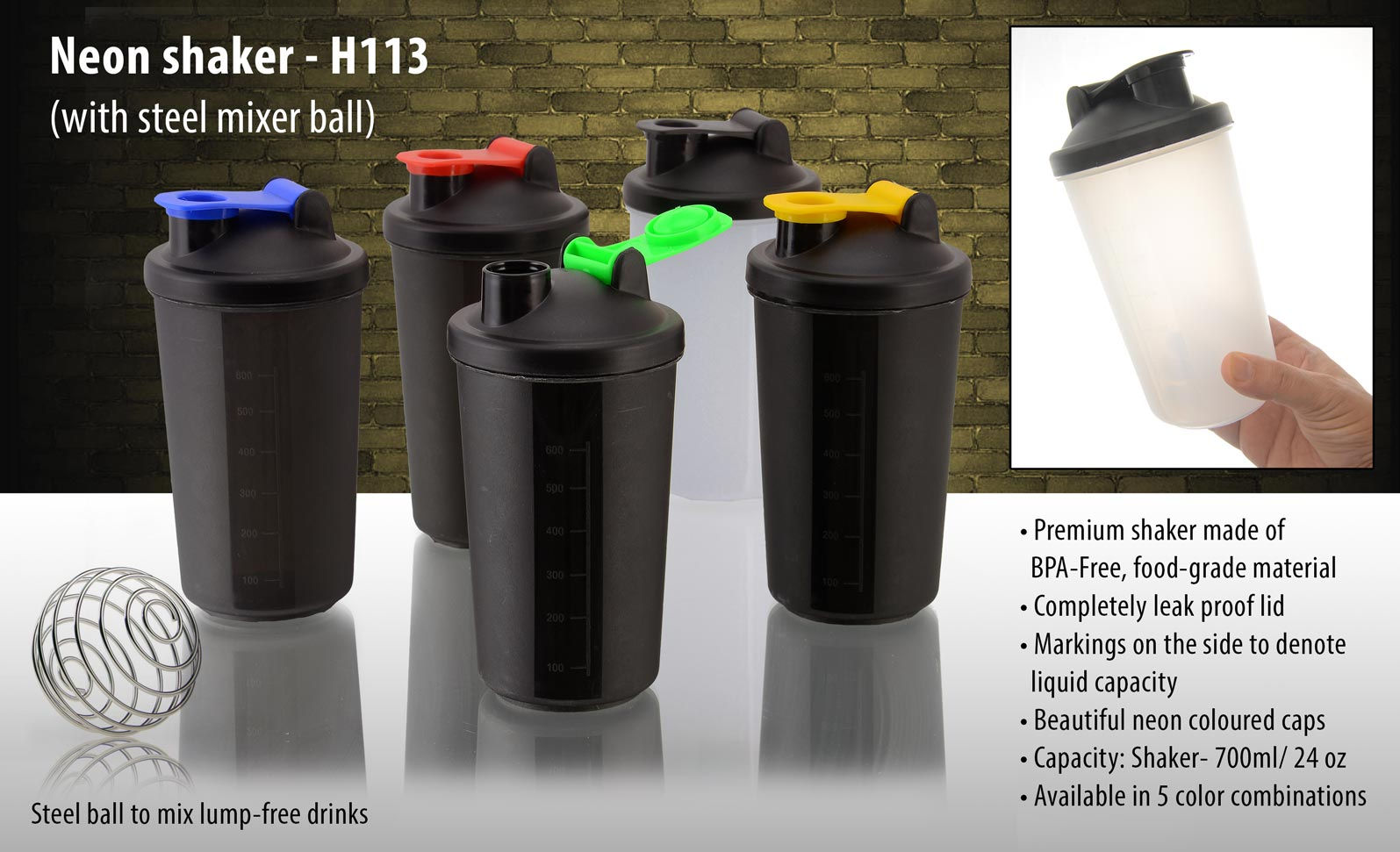 Neon Shaker (with steel ball) H-113