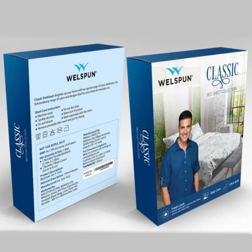 Welspun Spaces 100% Cotton double Bedsheet with 2 Pillow Cover