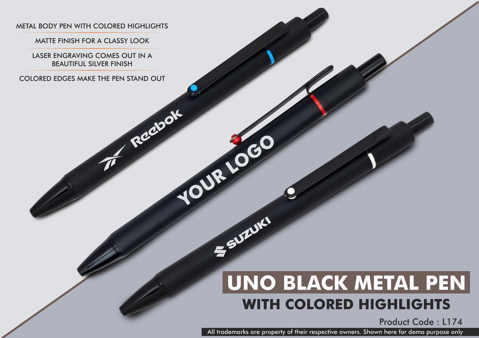 L174 – Uno Black Metal Pen With Colored Highlights