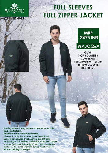 Woodland Men's Full Sleeves Full Zipper Jacket with Snap Button