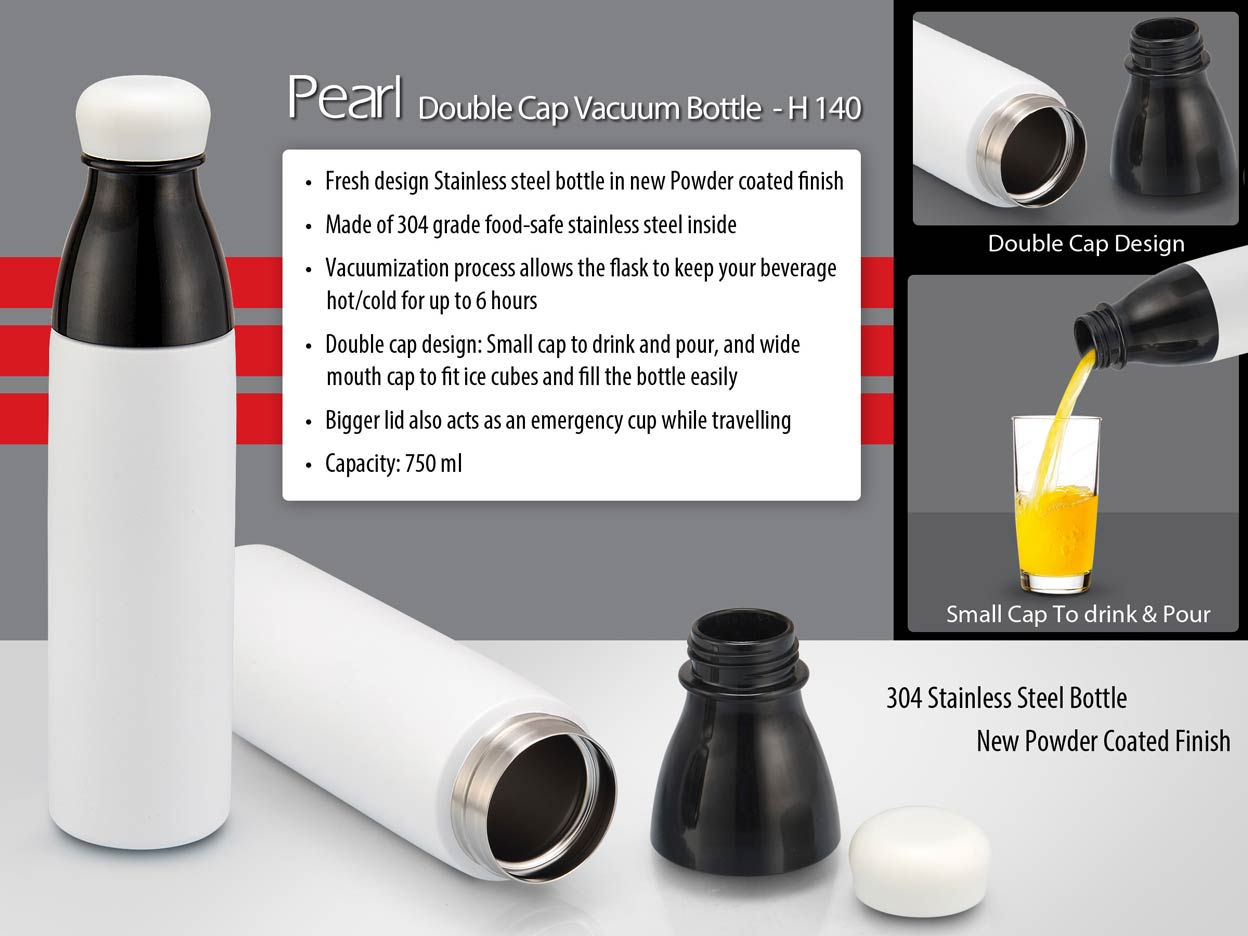 Pearl Double cap Vacuum bottle in powder coated finish (750ml) H-140
