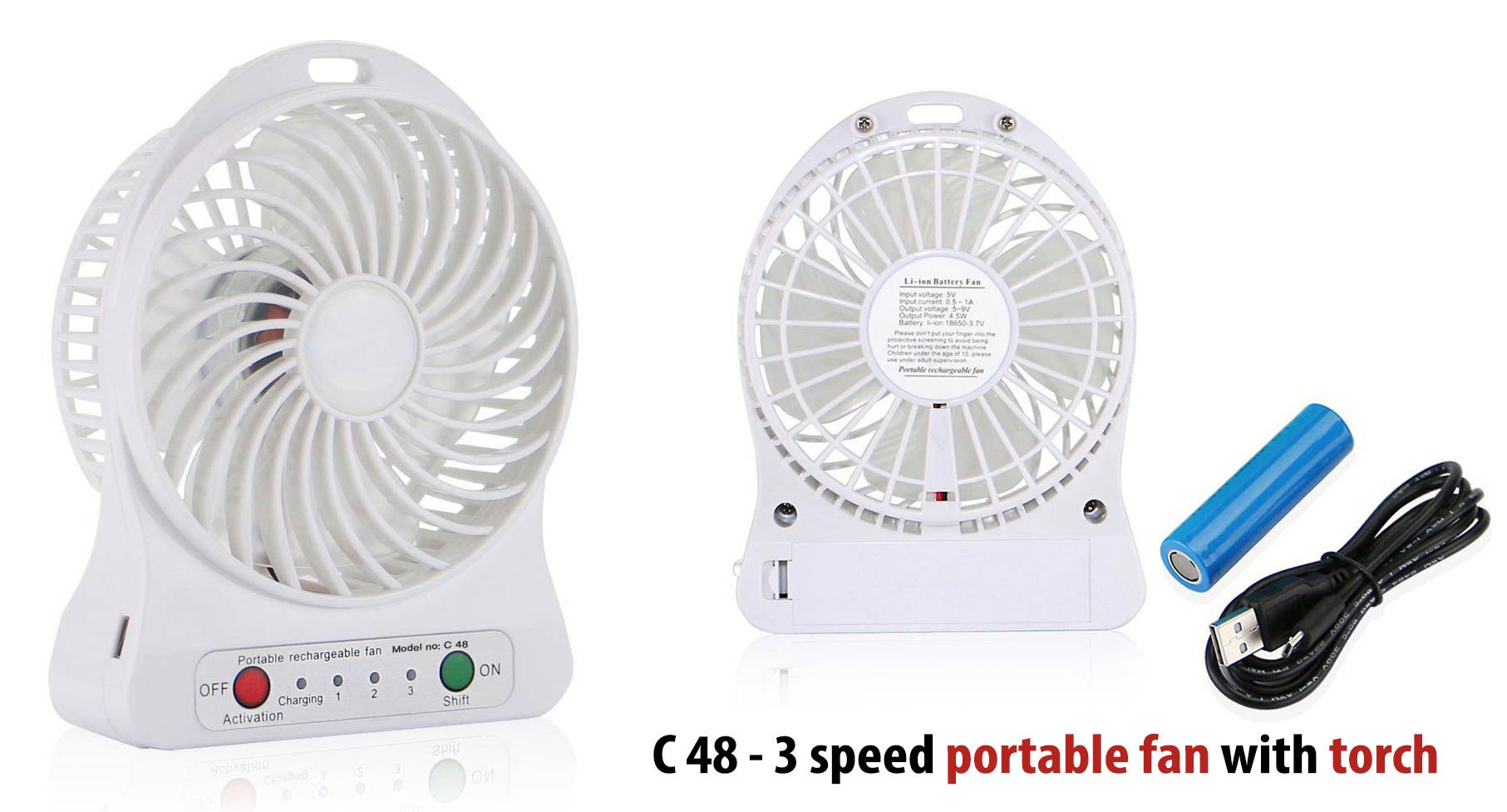 C48 – 3 Speed Portable Fan With Torch