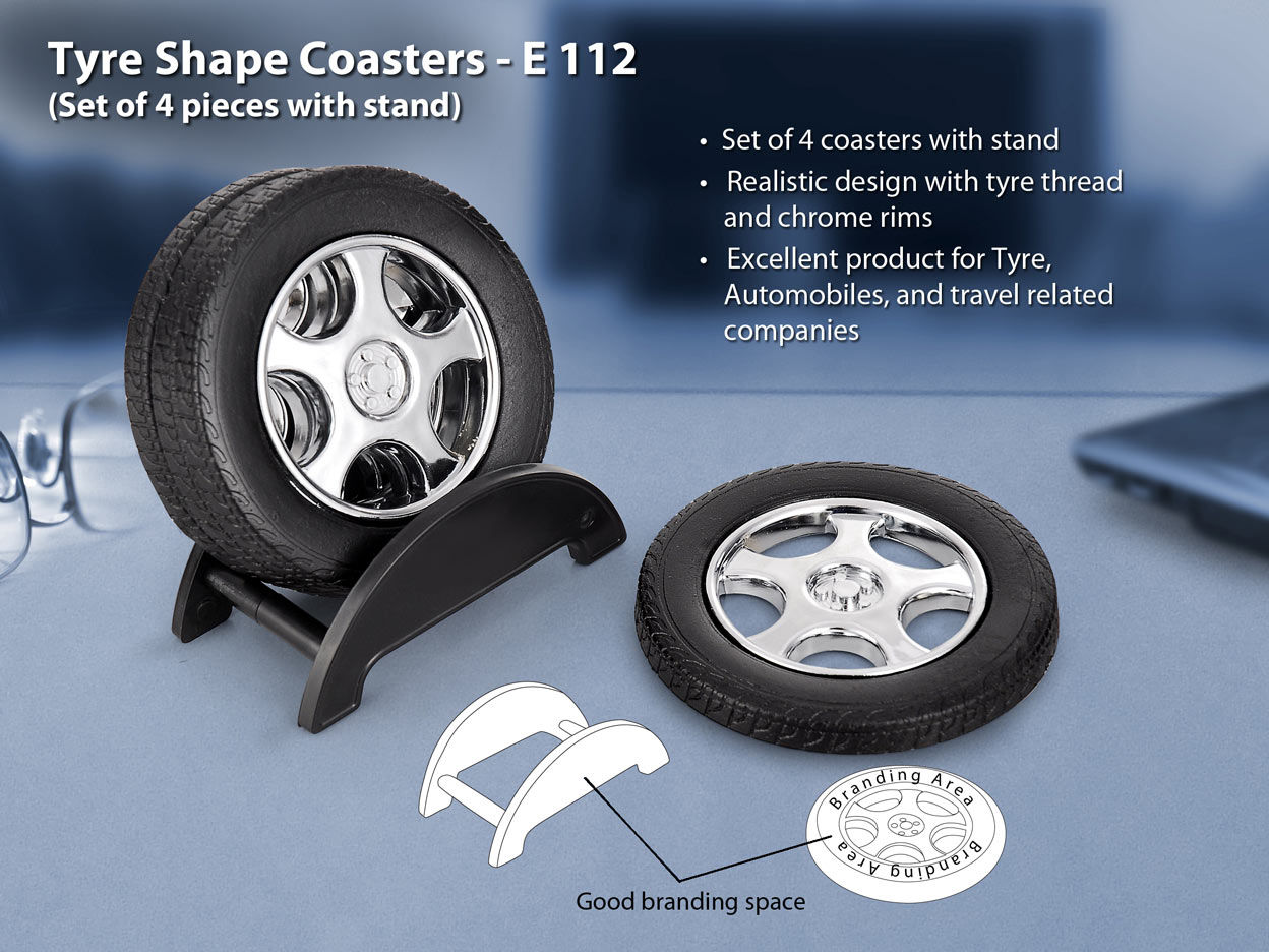 Tyre shape coaster set with stand (4 pcs) E-112
