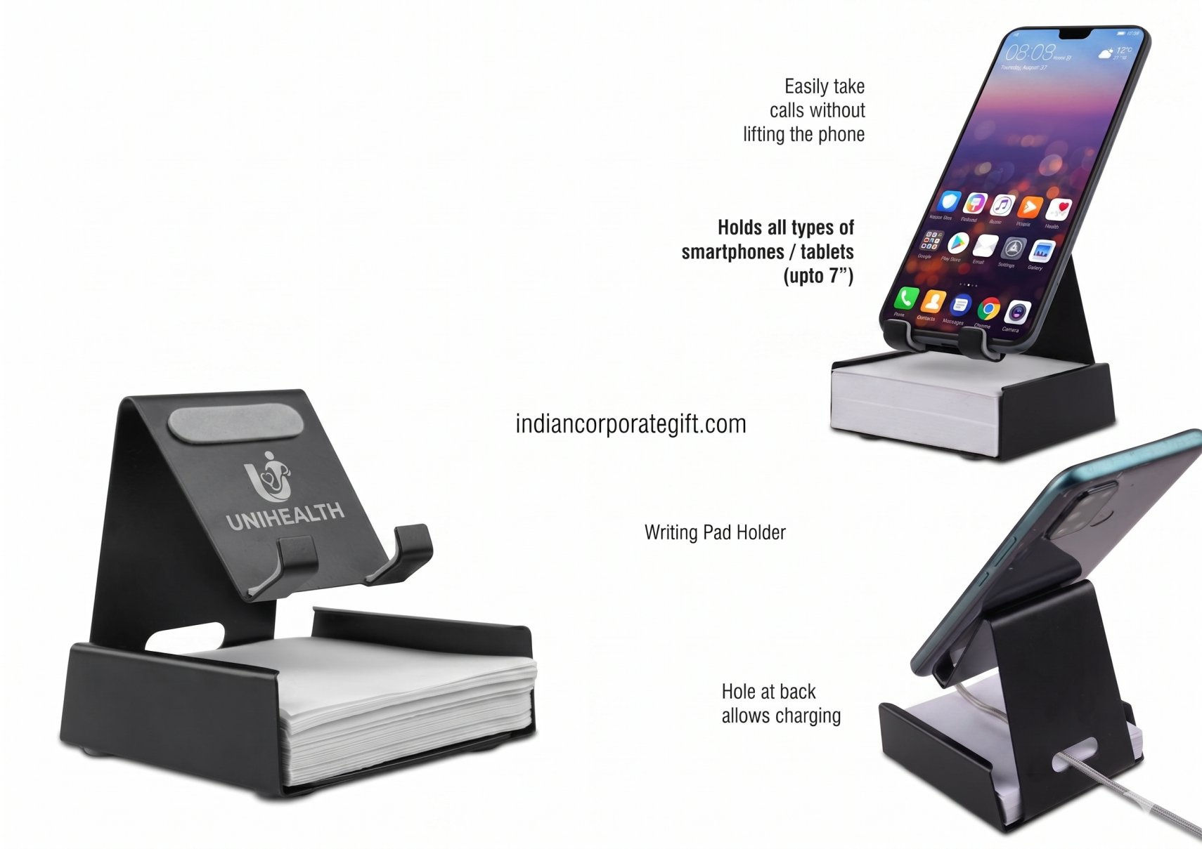 Branded Metal Multi-Mobile Stand with Built-in Writing Pad Holder