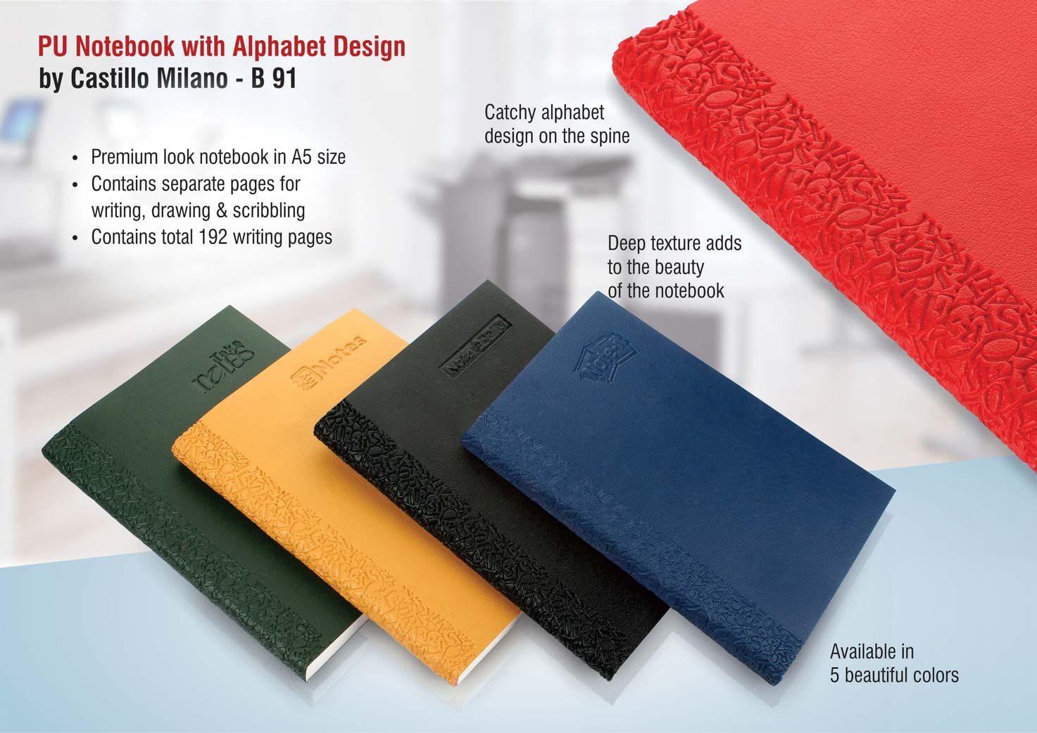 PU notebook with alphabet design by Castillo Milano B-91