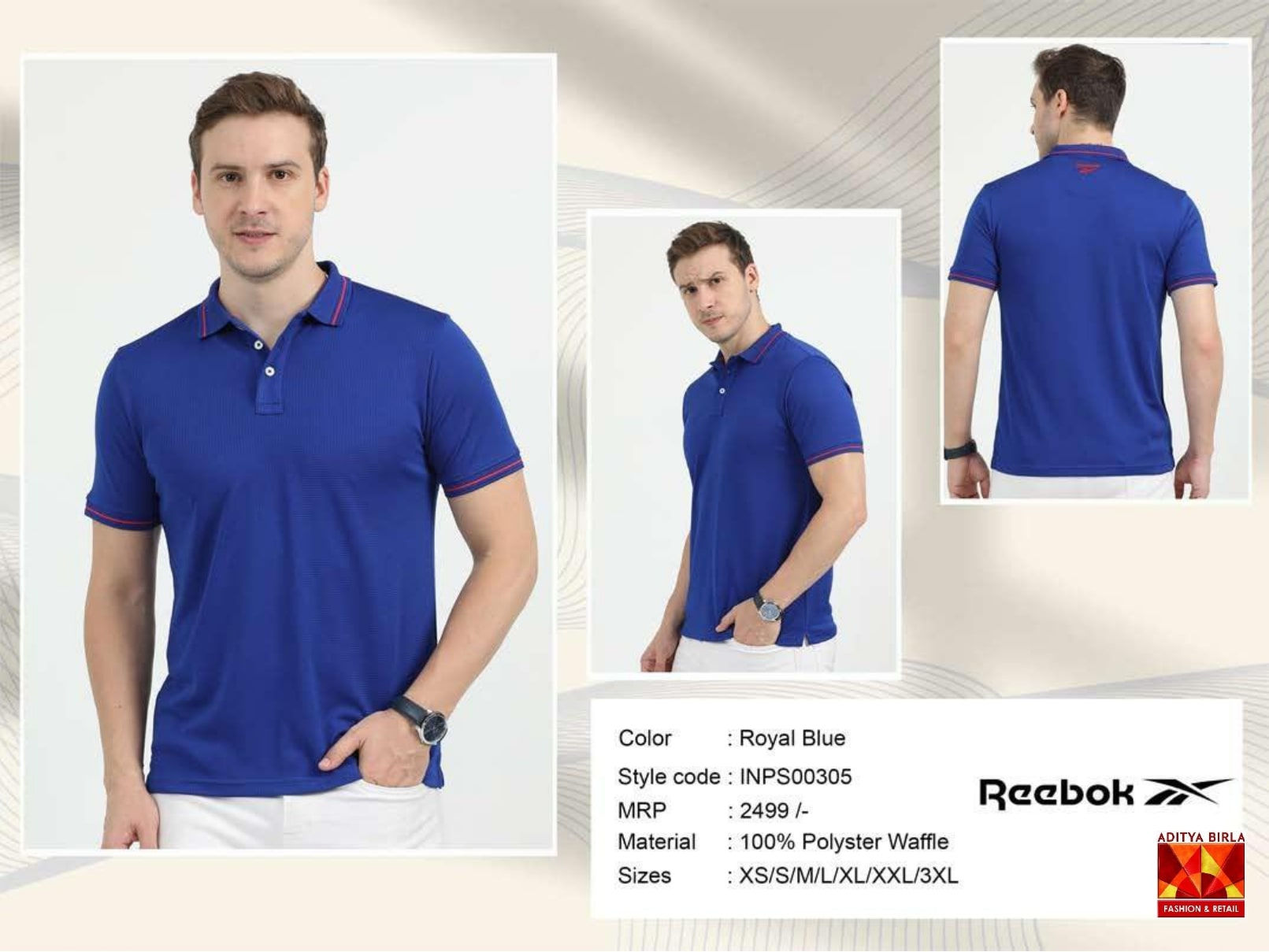 Reebok Men's Solid Regular Fit T-Shirt-100% Poly waffle