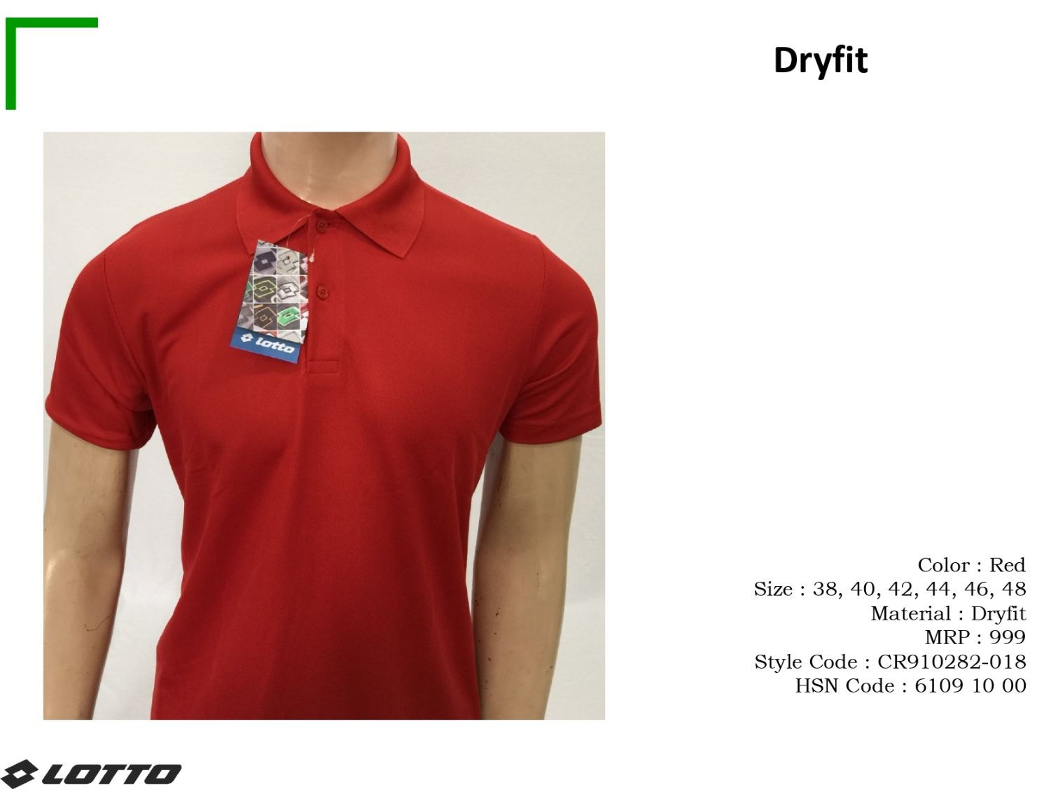 Lotto Dryfit Collar Tshirt Red color