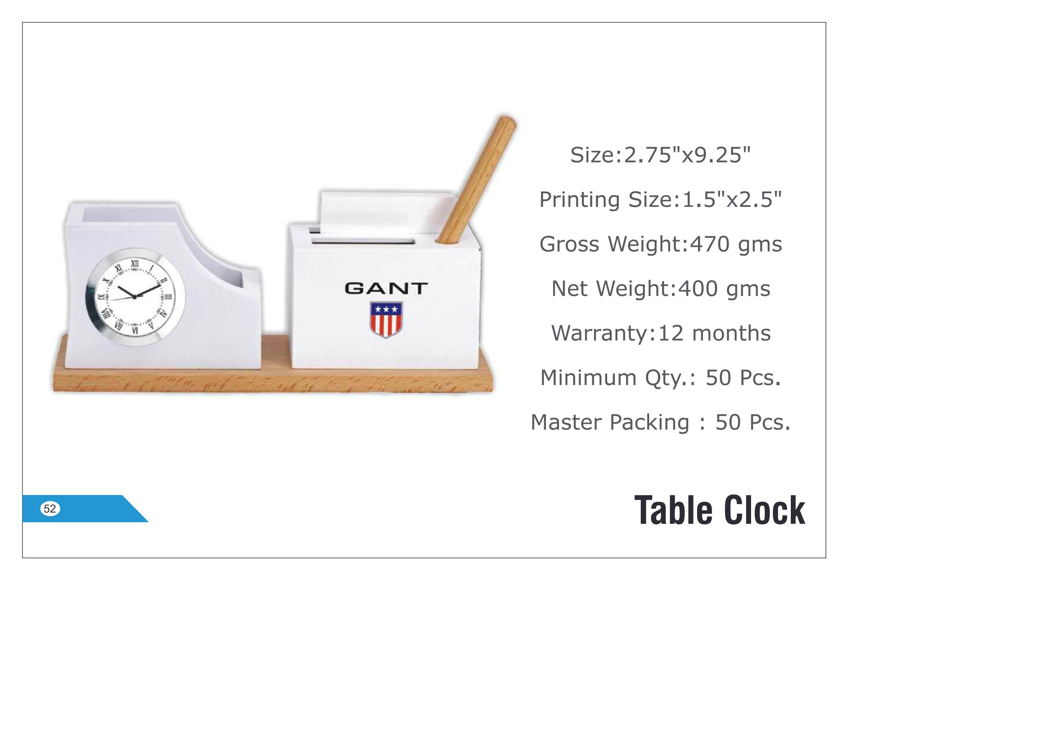 Table top with Clock and pad (with mobile,card and pen holder -53