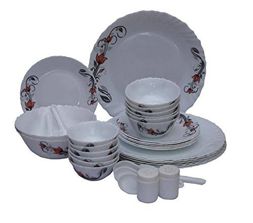 La Opala Scarlet Blooms Novo Collection Opalware Dinner Set Delhi
