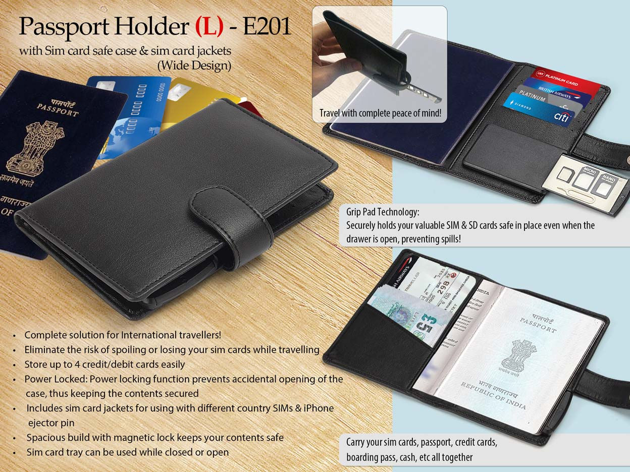 Passport Holder with sim card safe case & sim card jackets E-201