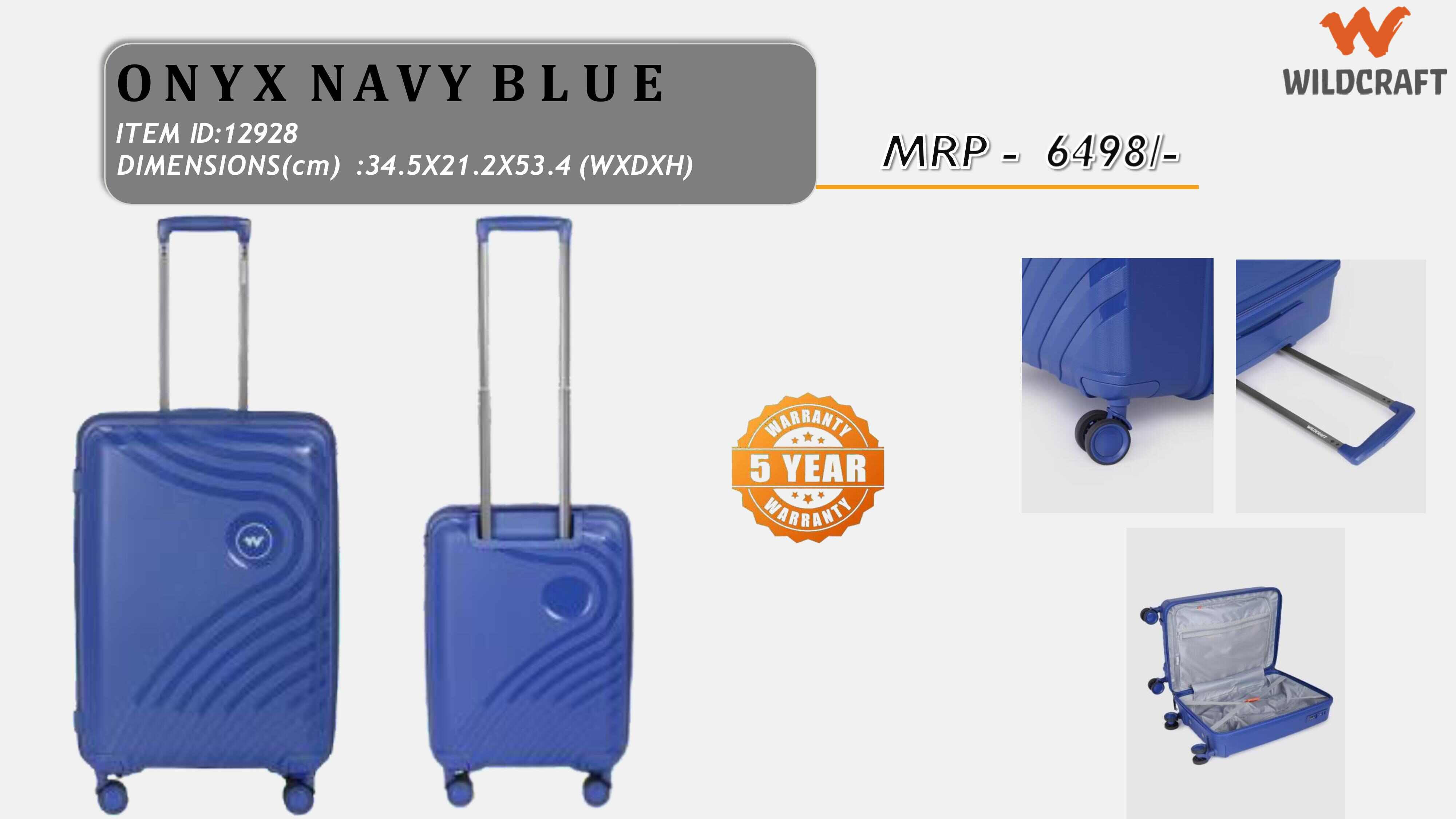 Wildcraft Onyx Cabin Hard Trolley Bag-Blue