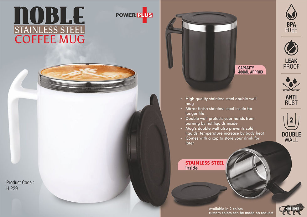 H229 – Noble: Stainless Steel Double Wall Coffee Mug With Pointy Handle
