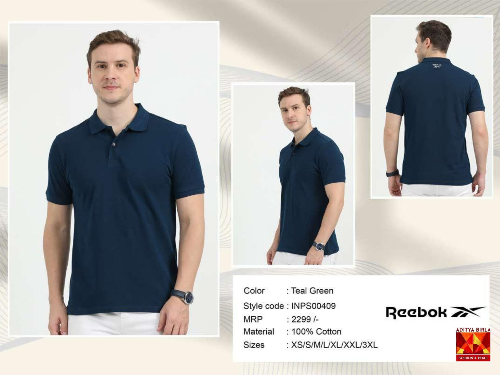 Reebok Men's Solid Regular Fit T-Shirt-100% Cotton POLO