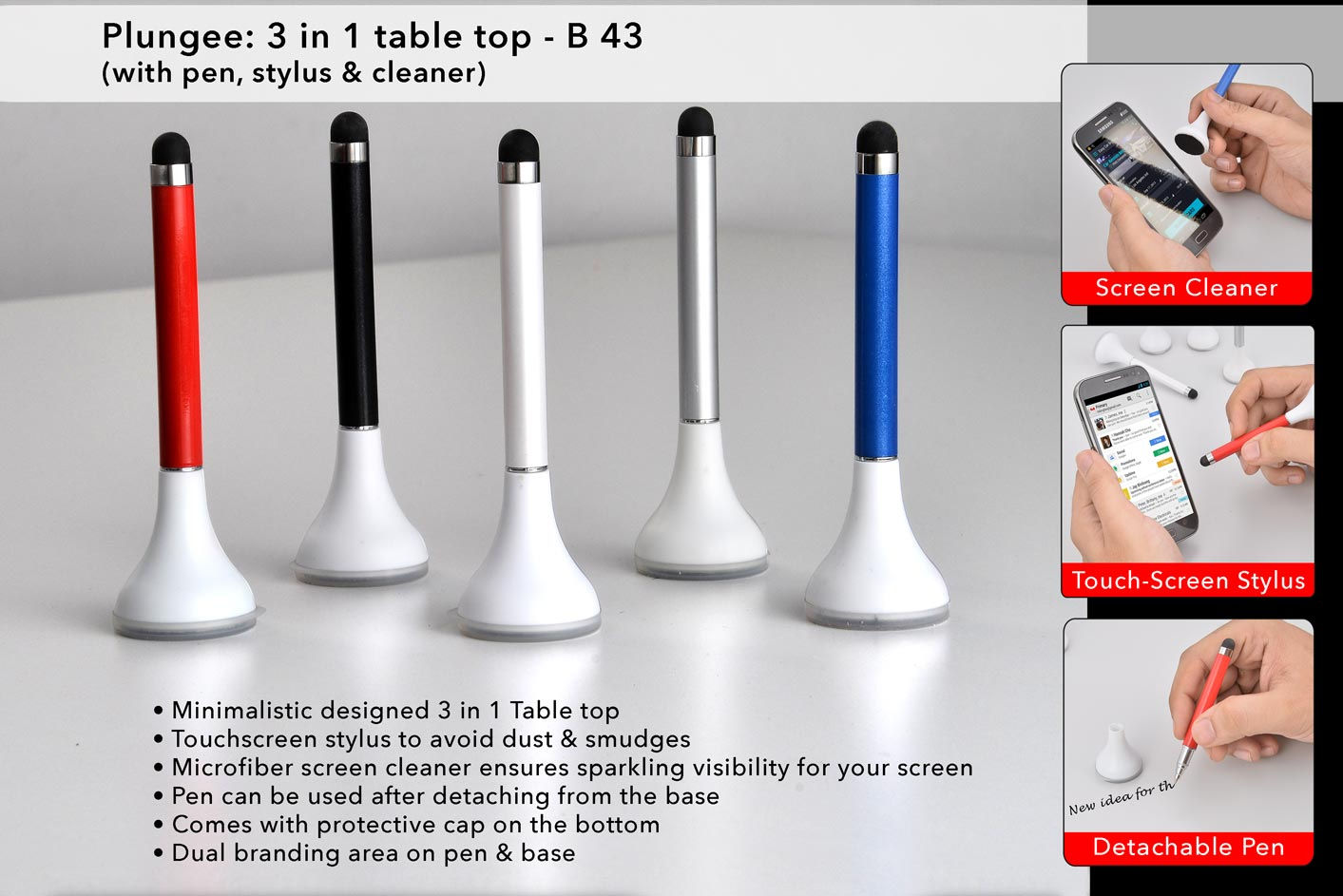 Plungee: 3 in 1 table top (Pen with stylus and cleaner) B-43