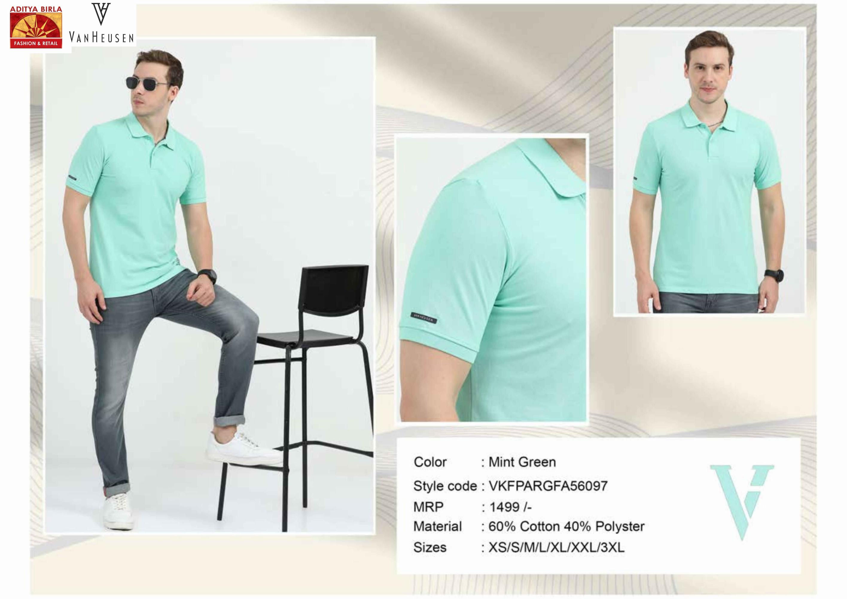 Van Heusen Men's Solid Regular Fit T-Shirt-Mint Green
