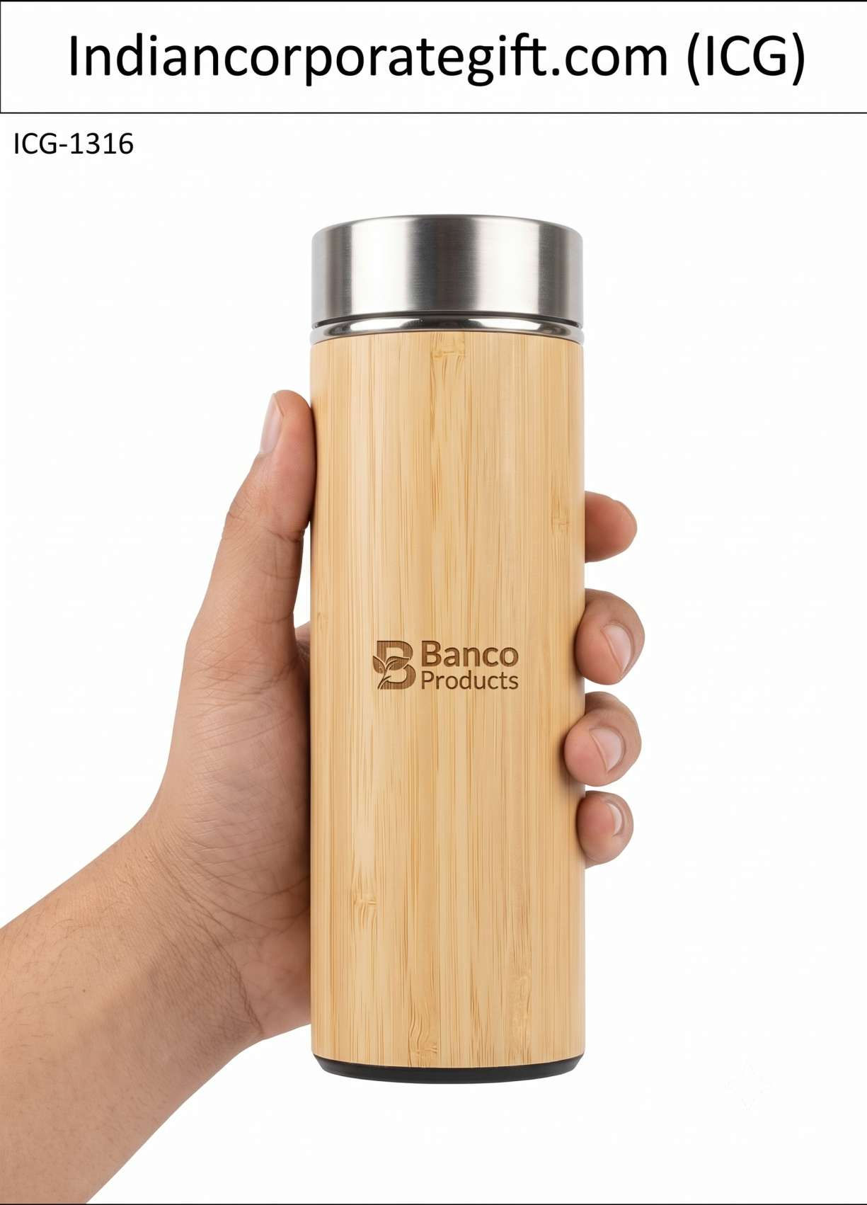 Eco-Friendly Bamboo Vacuum Insulated Flask Water Bottle ICG-1316 at Best Price