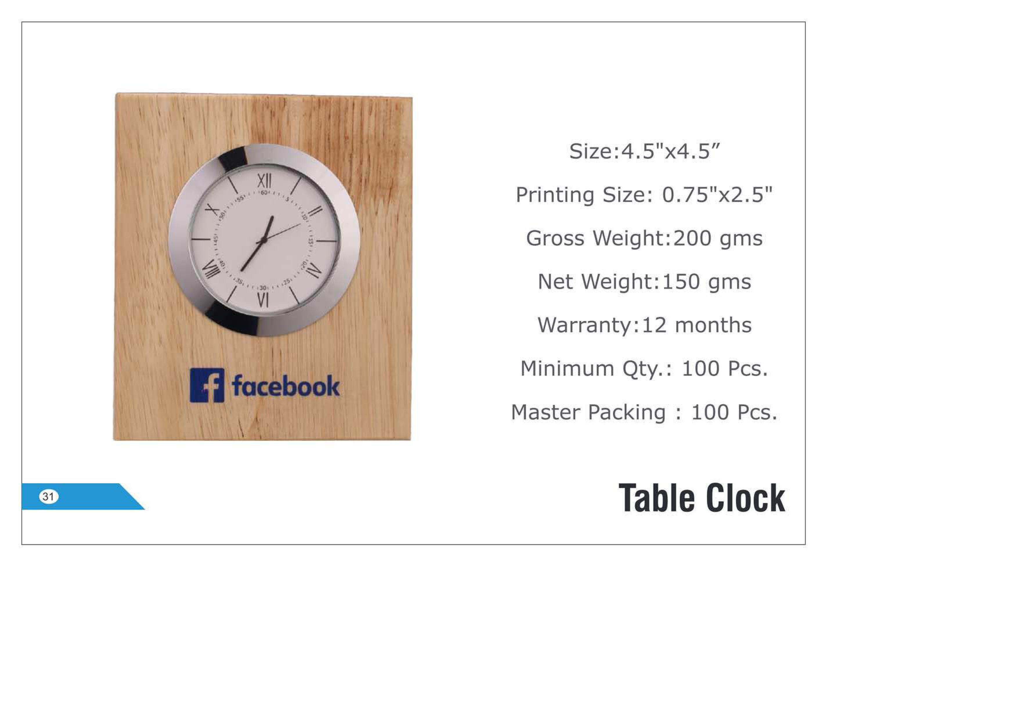 Modern Wooden Case Analog Table Clock for Office Desk Study Room Home Decoration