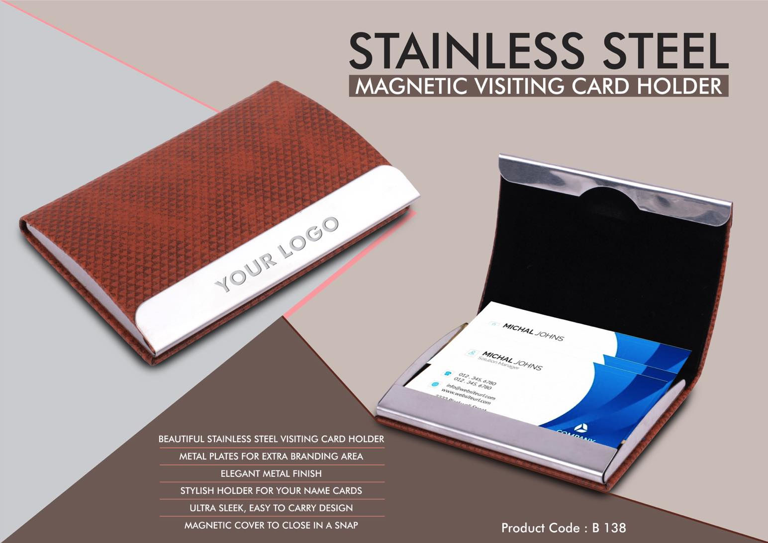 B138 – Stainless Steel Magnetic Visiting Card Holder