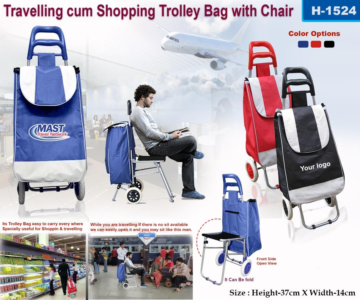 Travelling Cum Shopping Trolley Bag With Chair H-1524