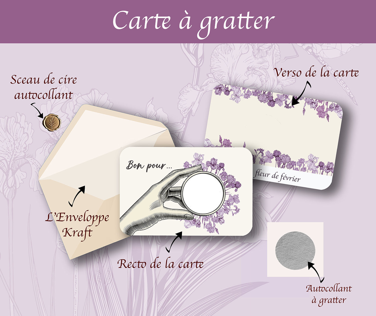 Carte "Bon pour" - IRIS fleur de Février