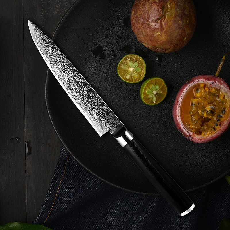 Thumbnail: utility knife, Damascus steel, 67-layer, 150mm knife, kitchen utility blade, G10 handle, professional knife, prep knife