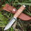 Thumbnail: Fixed blade hunting knife with leather handle and sheath – 100mm high carbon stainless steel blade – Toschka