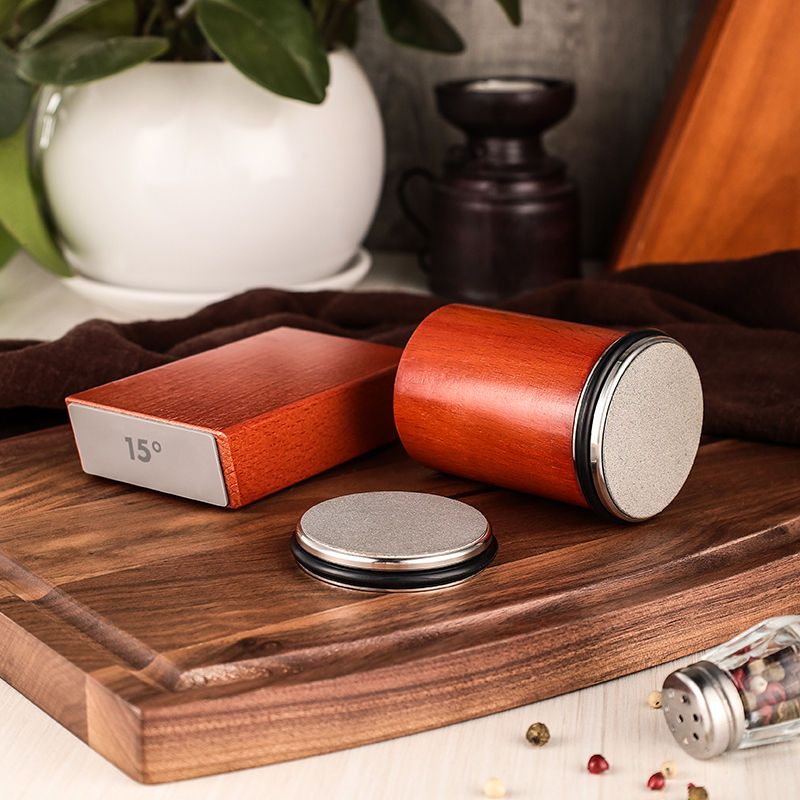 Thumbnail: Diamond roller beech kitchen knife sharpener set with 15-degree angle guide and dual grit (400/1000)