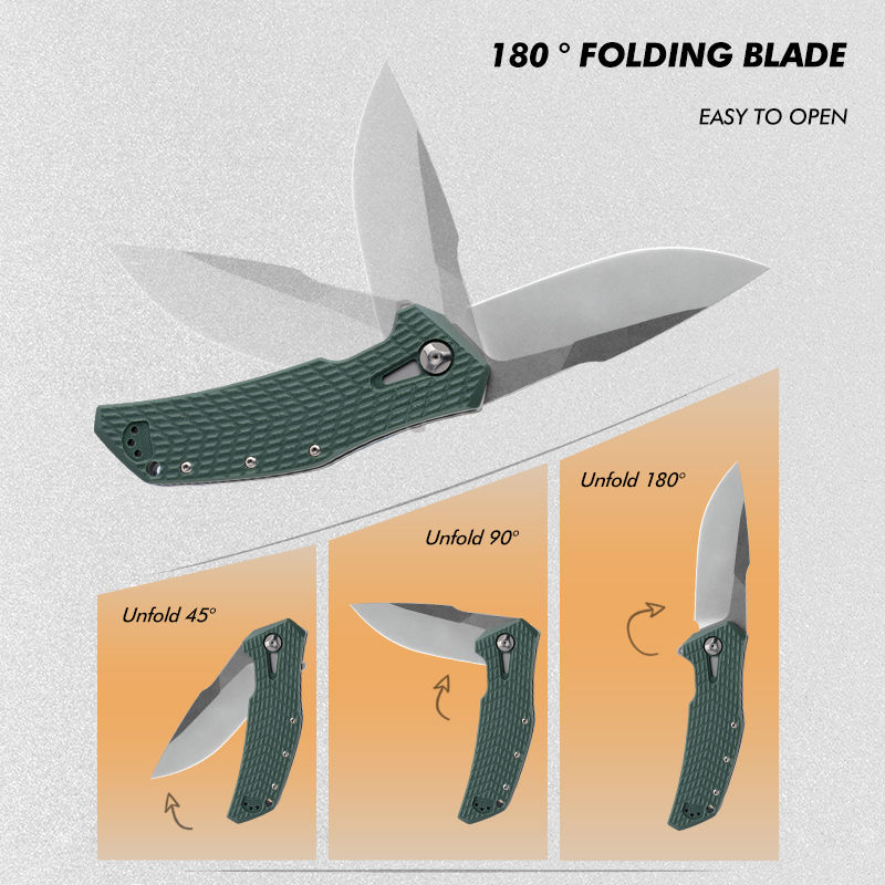 Thumbnail: 90mm D2 steel folding utility knife with olive green G10 handle – Toschka