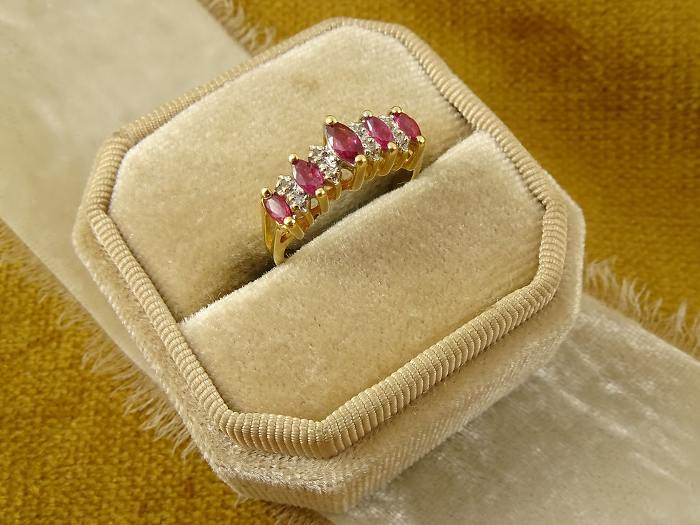 Thumbnail: Vintage 14K Yellow Gold Marquise Pink Ruby Diamond Anniversary Ring 3.3g Sz 6