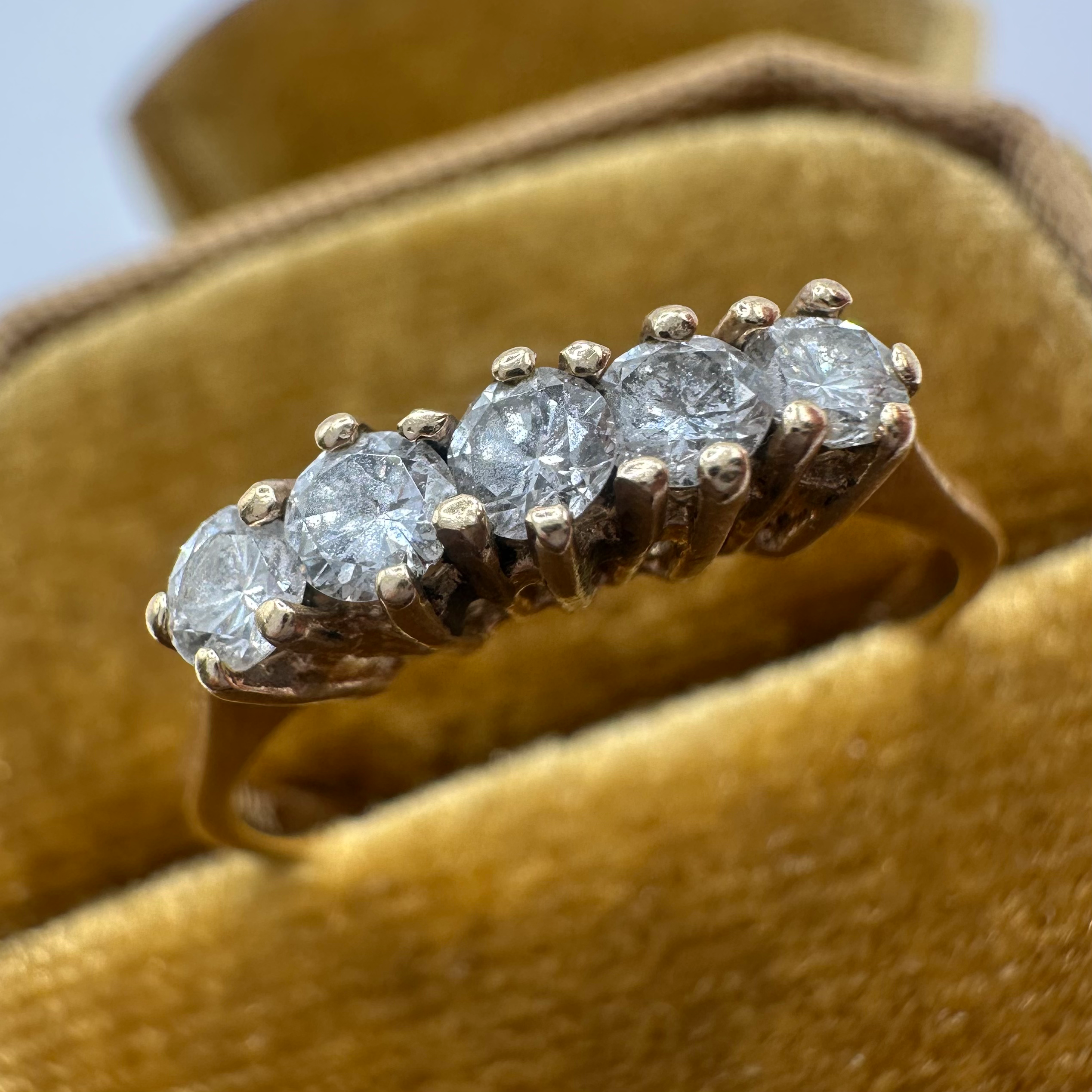 Yellow Gold Elegant Five-Stone Round Diamond Engagement Ring ~ Sz 9.25