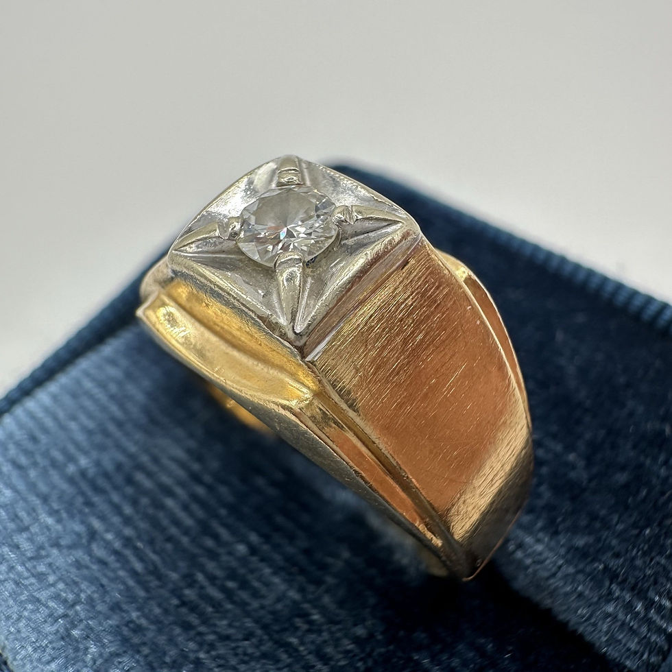 Thumbnail: Vintage 14k Two-Toned Gold Diamond Solitaire Band ~ Size 9