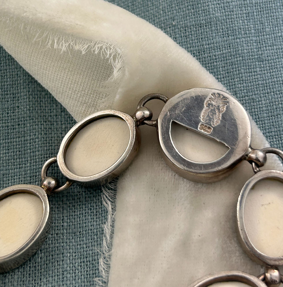 Thumbnail: China Baroque Sterling Silver 925 Pottery Tile Bezel Bracelet Toggle Clasp