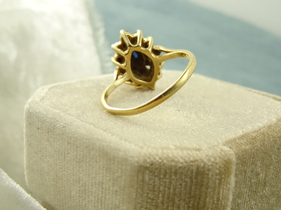 Thumbnail: Vintage 14K Yellow Gold Sapphire Diamond Cocktail Cluster Marquise Ring Sz 8