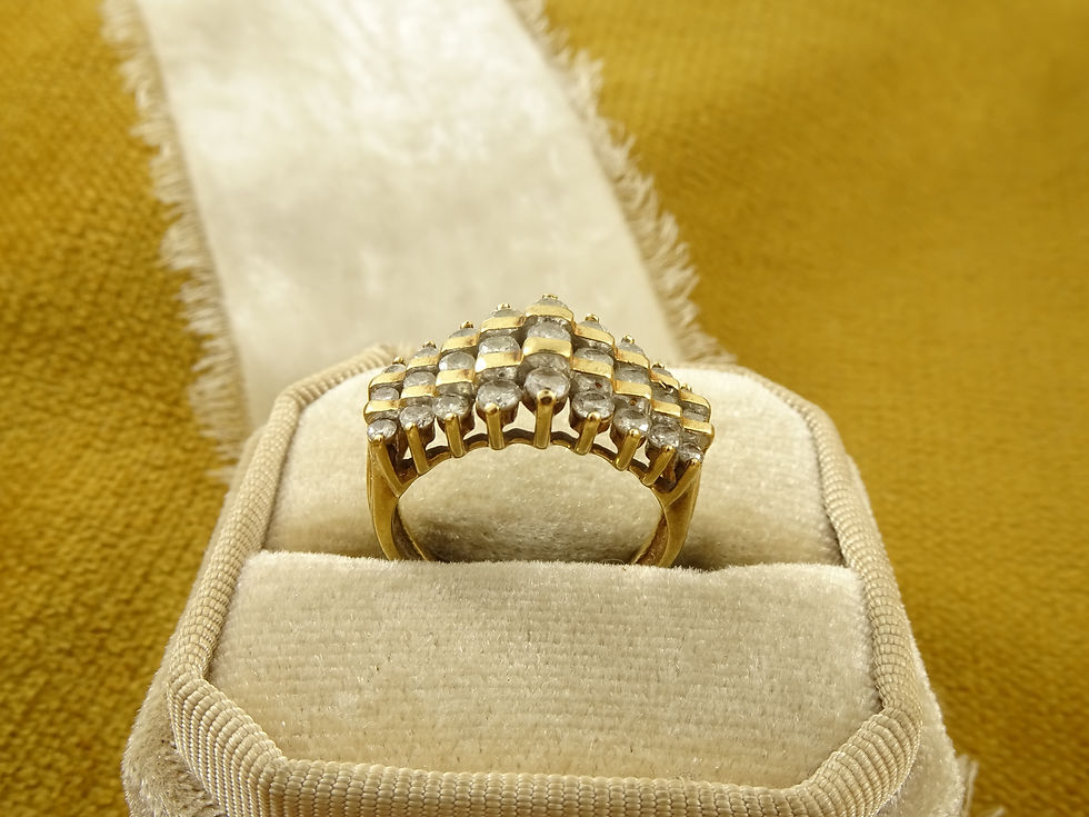 Thumbnail: Vintage 10k Yellow Gold Tiered Cluster .51ct Diamond Statement Ring 4.7g sz 7