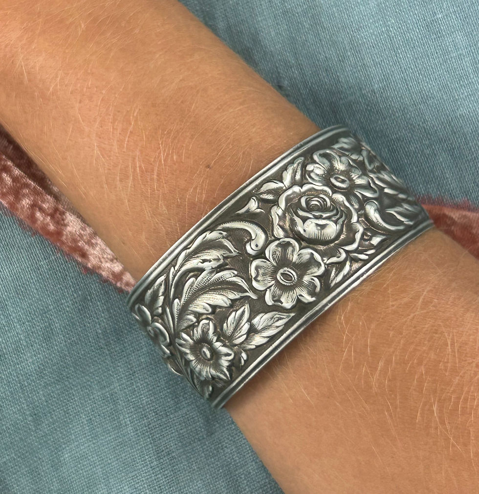 Thumbnail: S. Kirk & Son Vintage Sterling Silver 925 Floral Rose Chunky Cuff Bracelet 19F