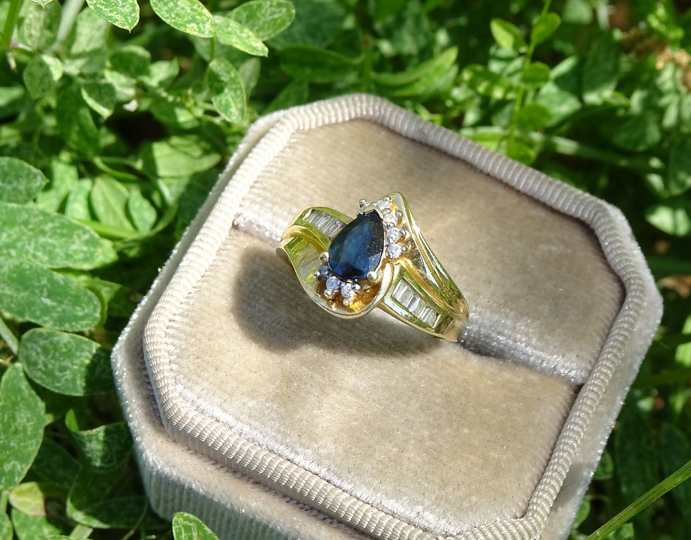 Thumbnail: Vintage Formal 0.65 cttw Pear Sapphire & Diamond 14K Yellow Gold Ring sz.6.5