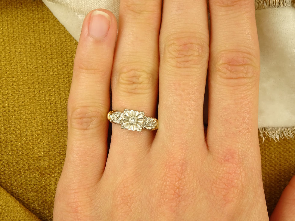 Thumbnail: Vintage Mid Century 14K Two Tone Gold Illusion Diamond Engagement Wedding Ring